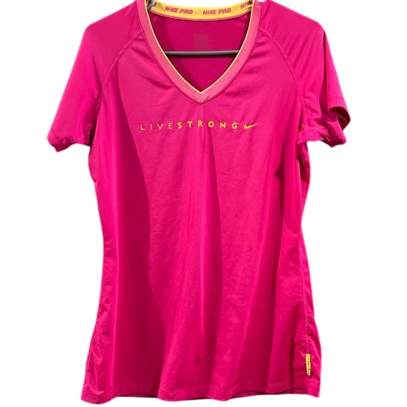 Nike Pro Livestrong Workout Shirt - Bright Pink & Neon Yellow, size Large - Picture 1 of 5